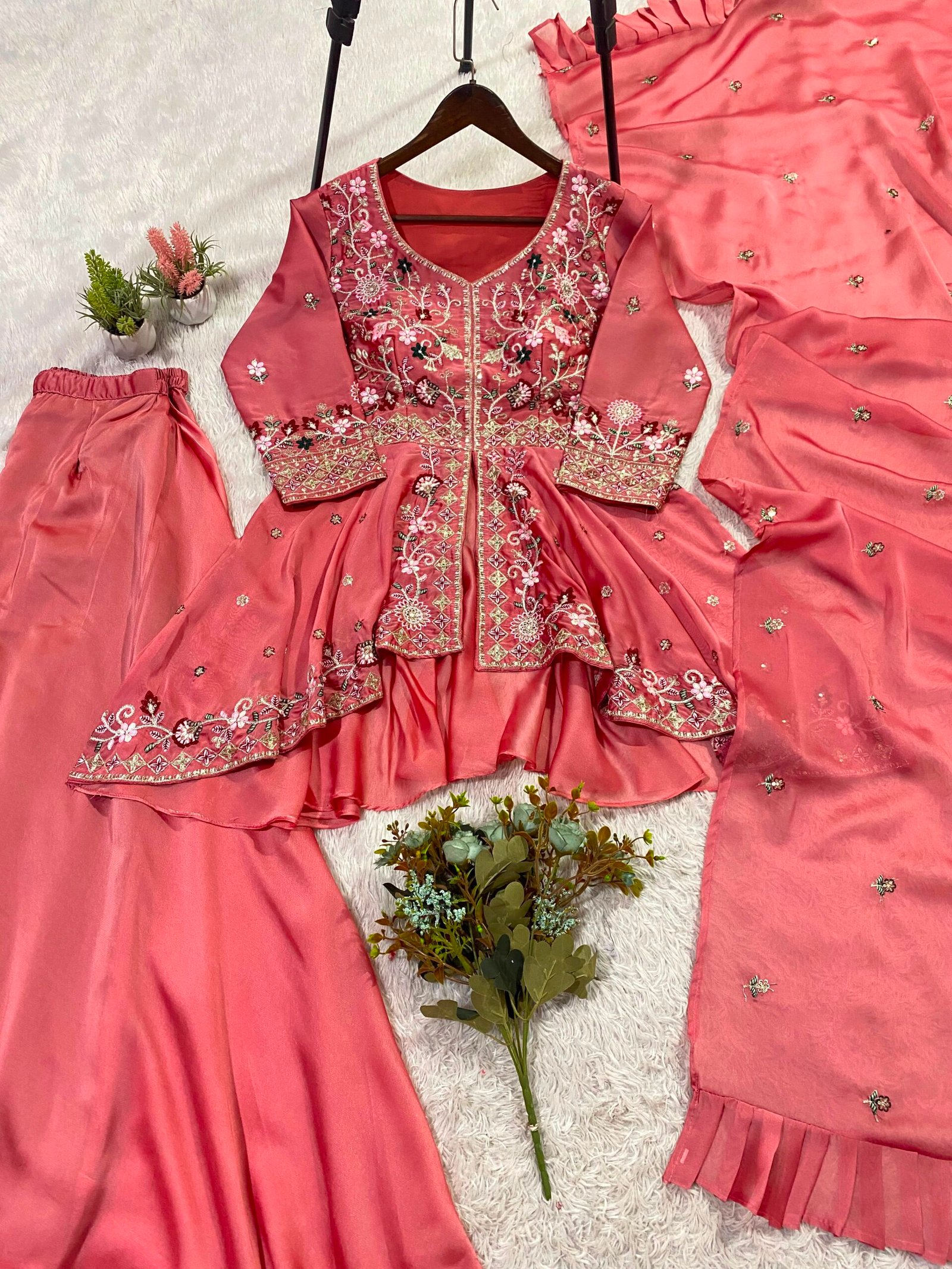 EXCLUSIVE AND TRENDY FOR WEDDING SEASON OUR SEQUENCE EMBROIDERED TOP, PLAZZO AND DUPATT - Image 2