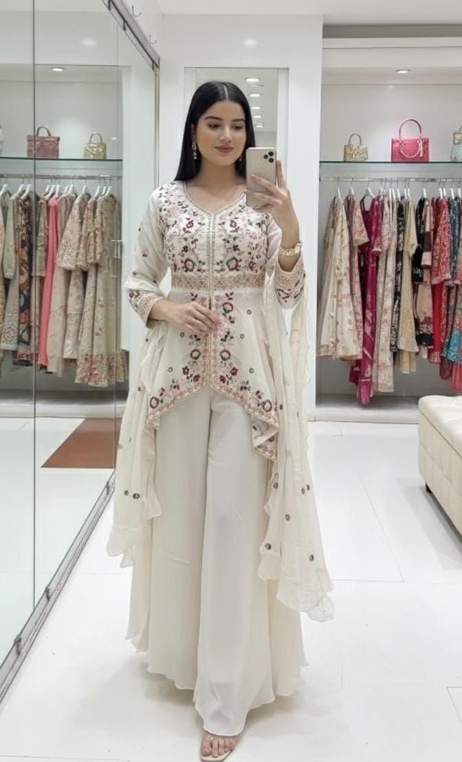 EXCLUSIVE AND TRENDY FOR WEDDING SEASON OUR SEQUENCE EMBROIDERED TOP, PLAZZO AND DUPATT - Image 3
