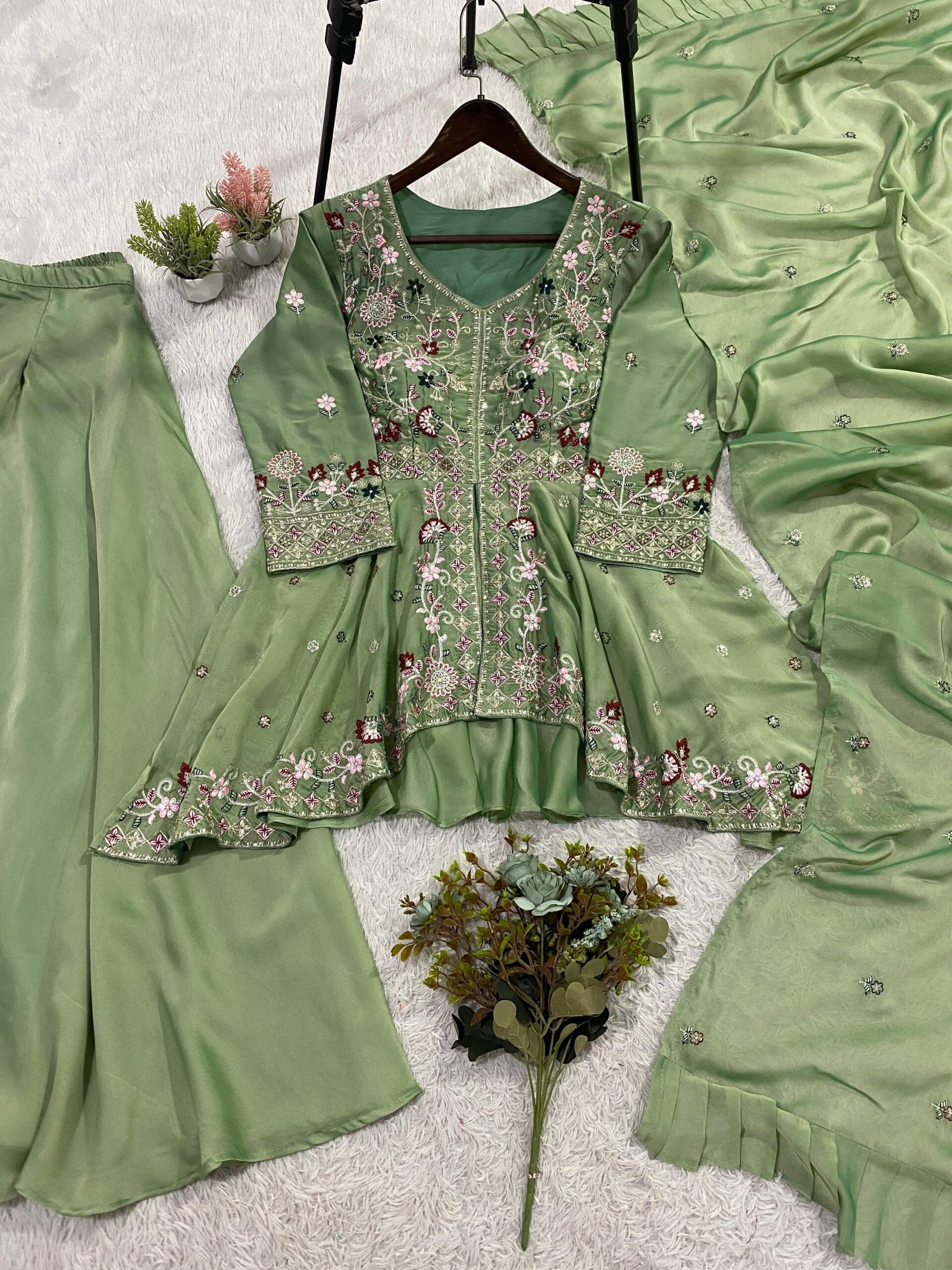 EXCLUSIVE AND TRENDY FOR WEDDING SEASON OUR SEQUENCE EMBROIDERED TOP, PLAZZO AND DUPATT - Image 6