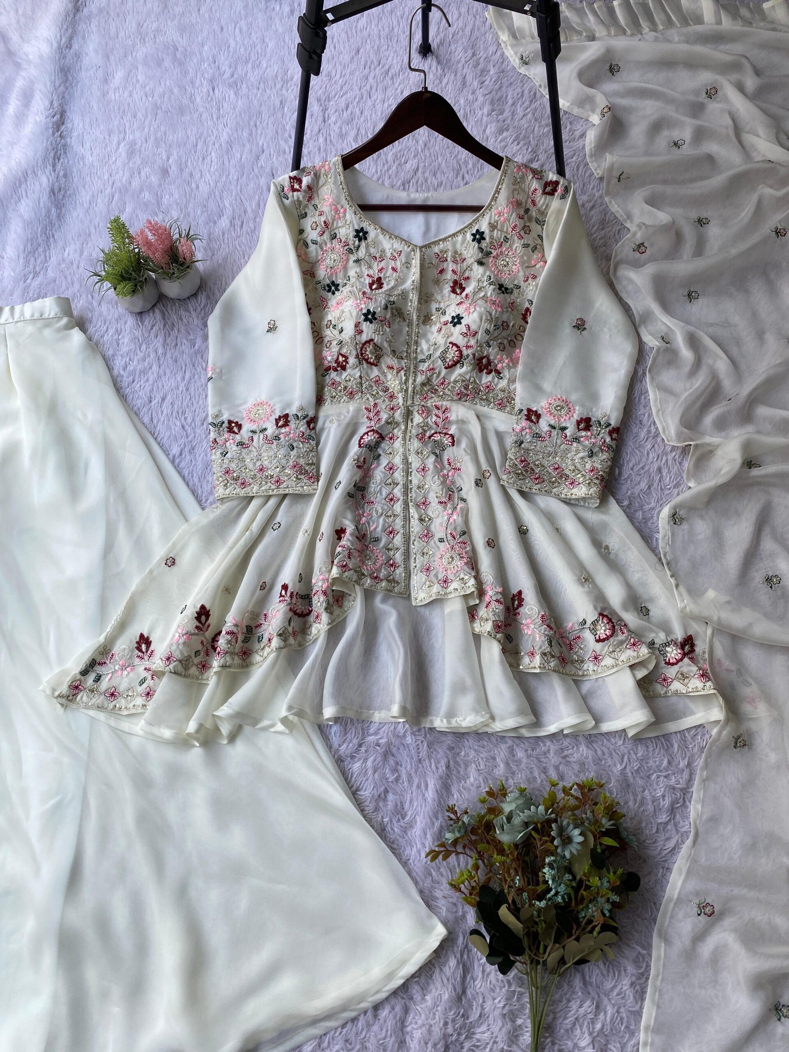 EXCLUSIVE AND TRENDY FOR WEDDING SEASON OUR SEQUENCE EMBROIDERED TOP, PLAZZO AND DUPATT - Image 4