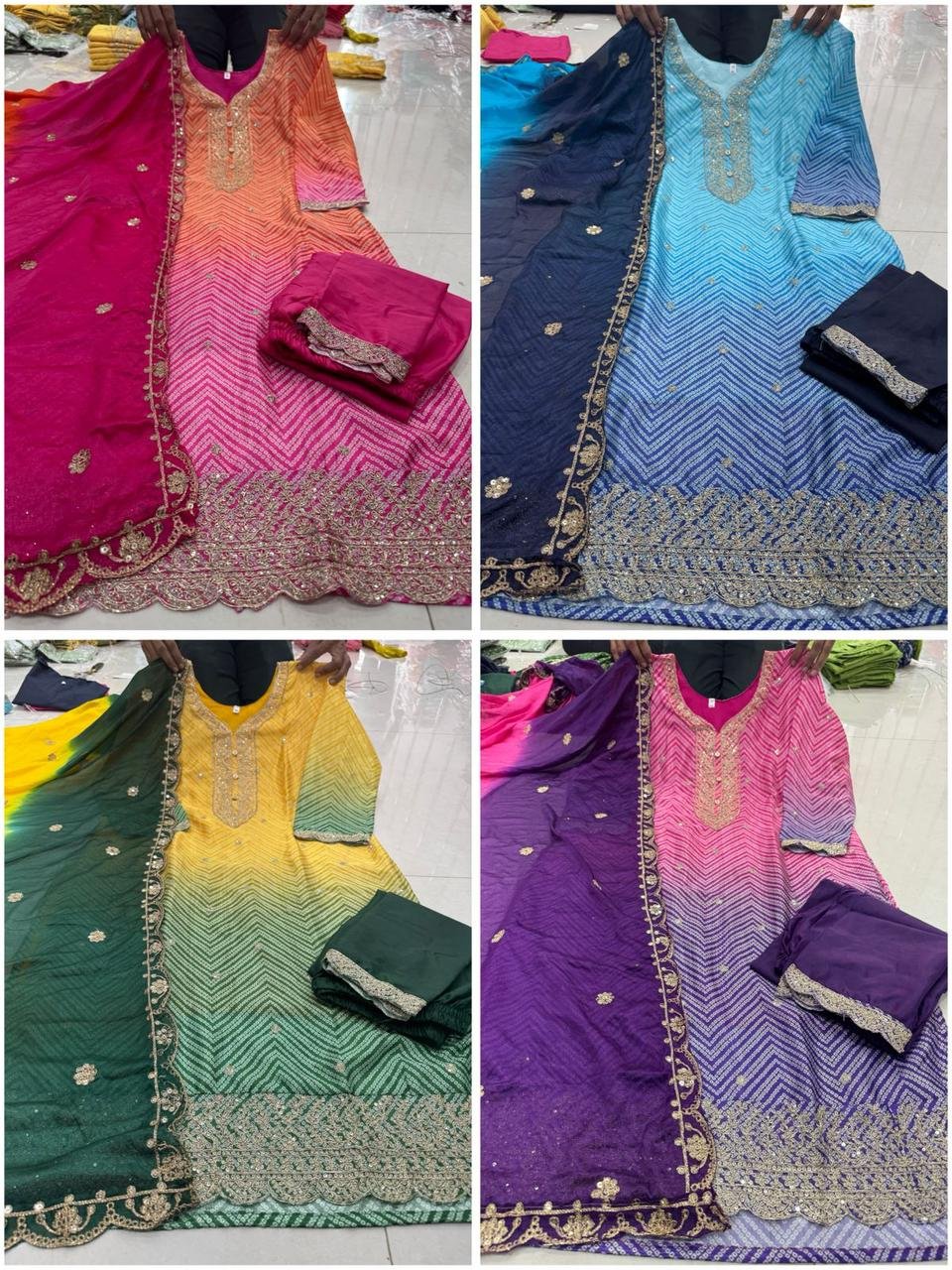 DESIGNER FANCY PURE CHINNON SILK PRINTED AND SEQUENCE EMBROIDERY WORK TOP AND PANT WITH DUPATTA - Image 5