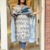 Morgan Sequence Silk Digital Print Kurti With Pant With Dupatta