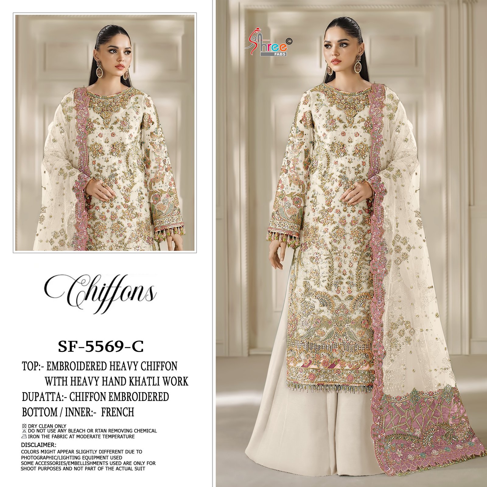 chiffon Heavy with heavy embroidery with HAND KHATLI & CUT WORK - Image 3
