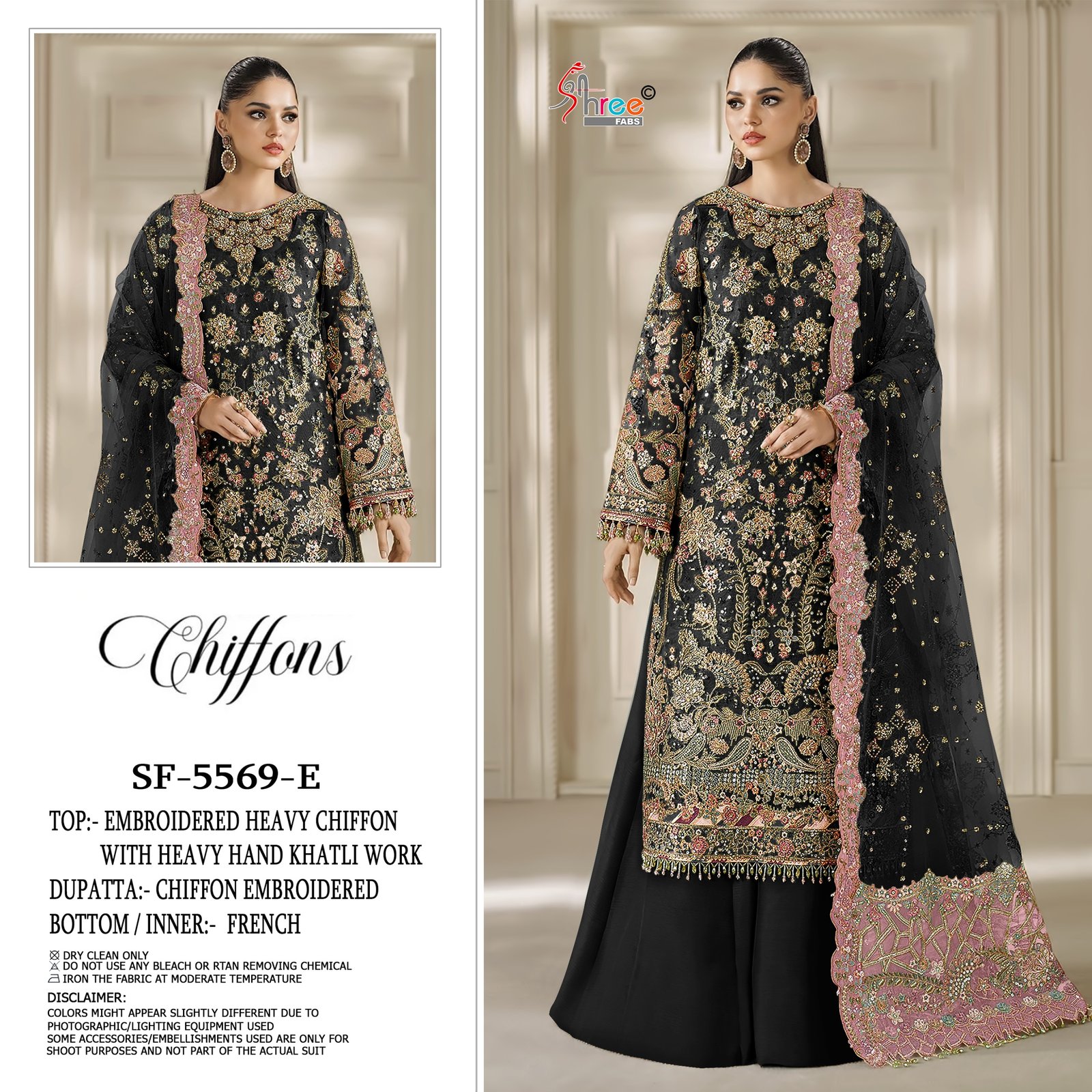 chiffon Heavy with heavy embroidery with HAND KHATLI & CUT WORK