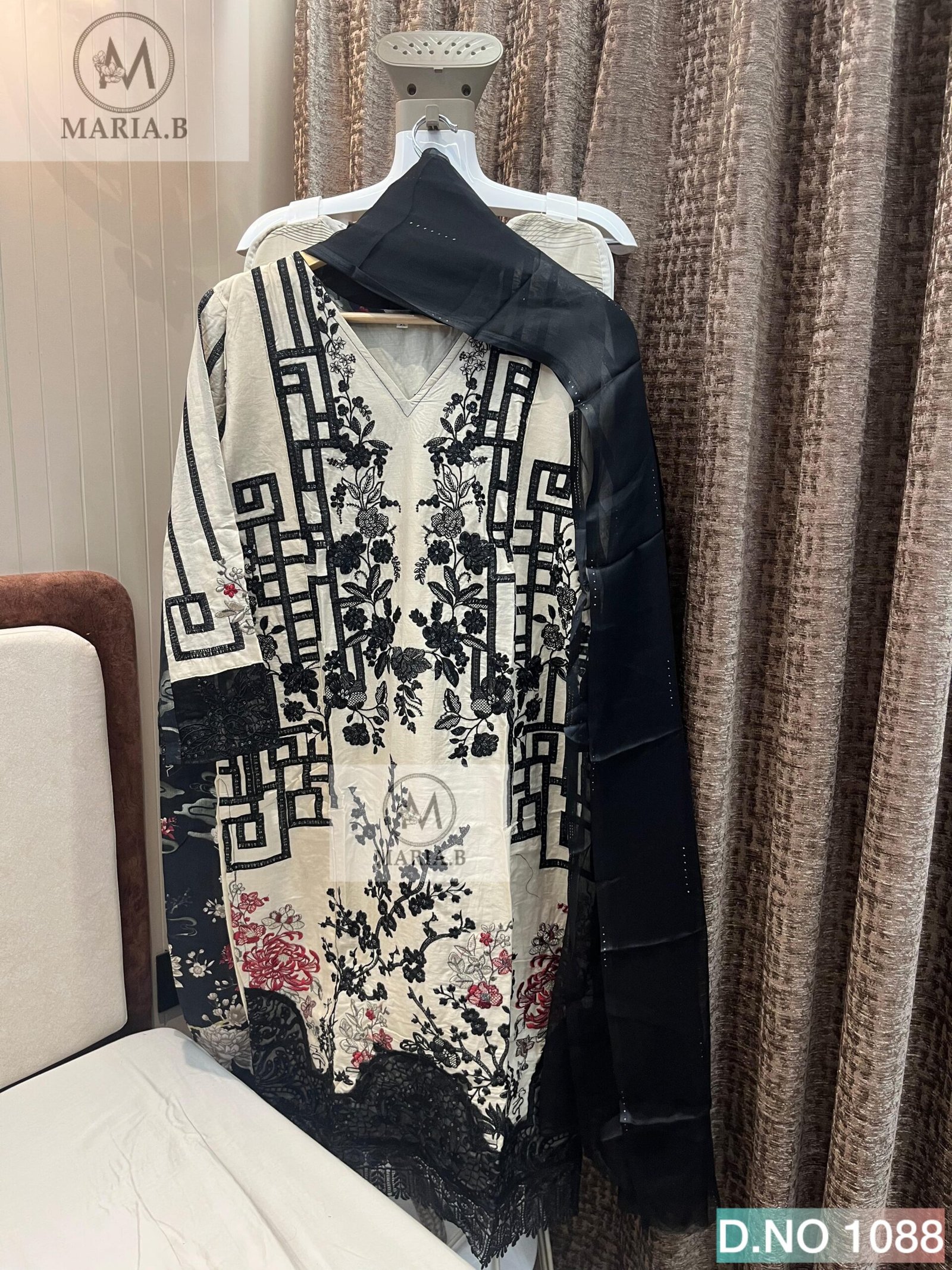 FULLY EMBROIDERED COTTON STITCHED WITH STITCHED COTTON PRINTED BOTTOM WITH CHIFON PRINTED DUPATTA