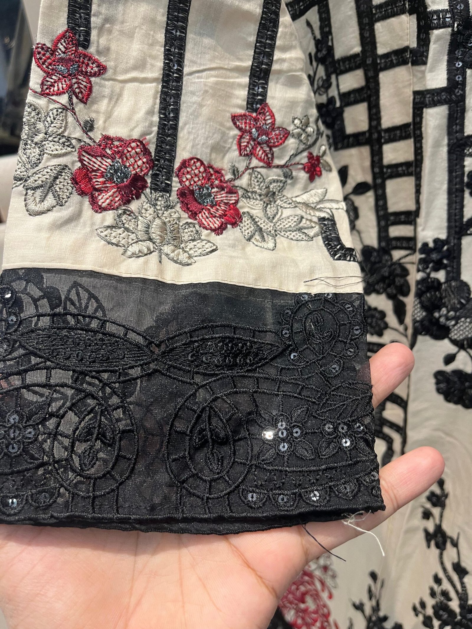 FULLY EMBROIDERED COTTON STITCHED WITH STITCHED COTTON PRINTED BOTTOM WITH CHIFON PRINTED DUPATTA - Image 4