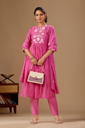 PARTY WEAR Best Collection  3piece Kurti Pant Dupatta Set  Pink  Levender