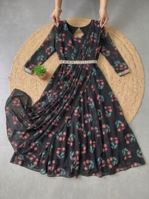 Alternative view of These Dress are a contemporary Indo-western draped gown, often referred to as a Saree-style gown or a Pre-draped Anarkali.