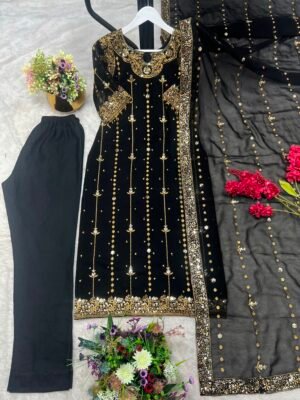 Alternative view of Presenting New Premium Collection With Embroidery And Sequence Worked Top-Bottom And Dupatta Set Fully Stitched Ready To Wear