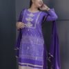 This is a beautiful and elegant Chinon Kurta Set in a rich purple hue