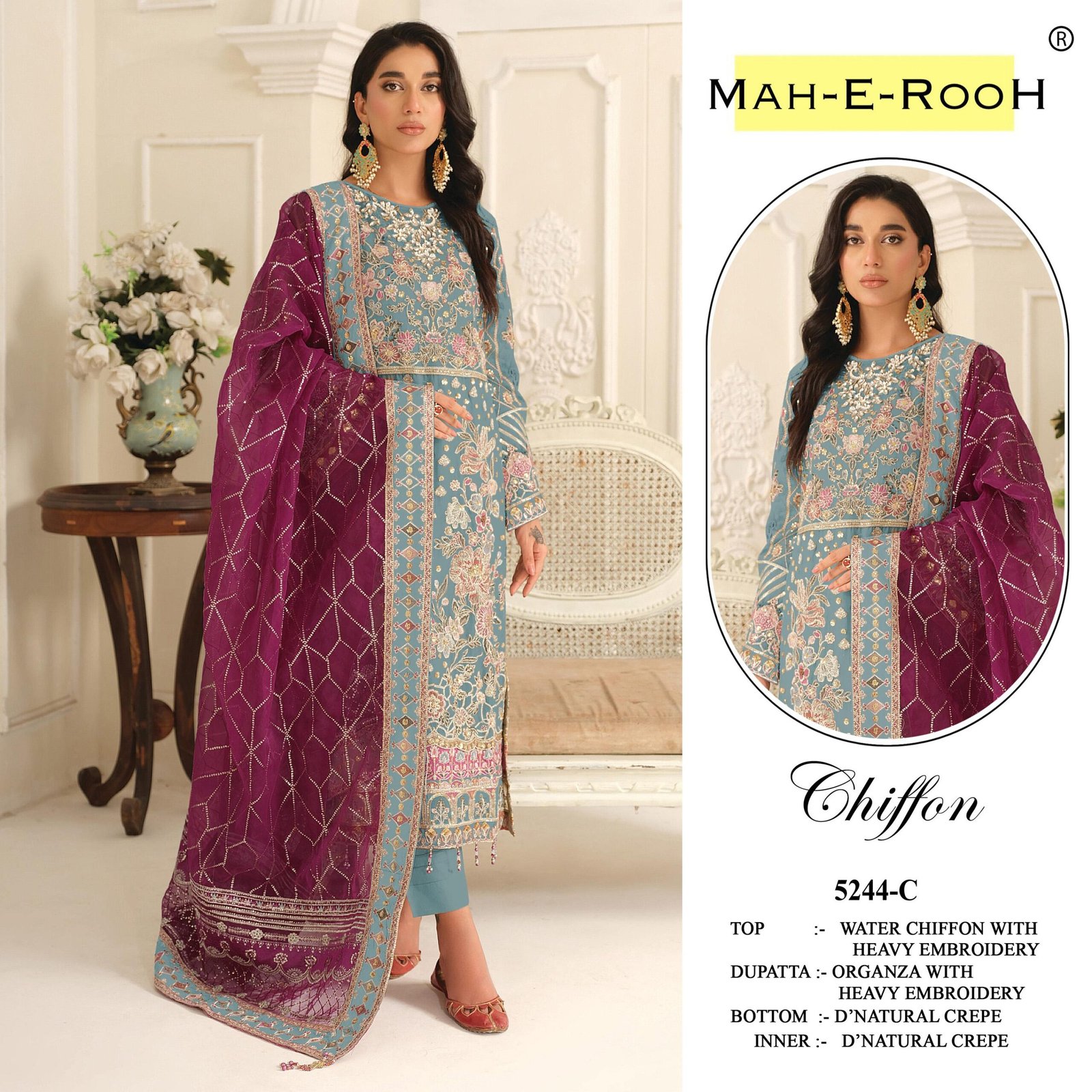 Heavy Chiffon with Heavy Embroidered Sequence work + Khatli Work - Image 5
