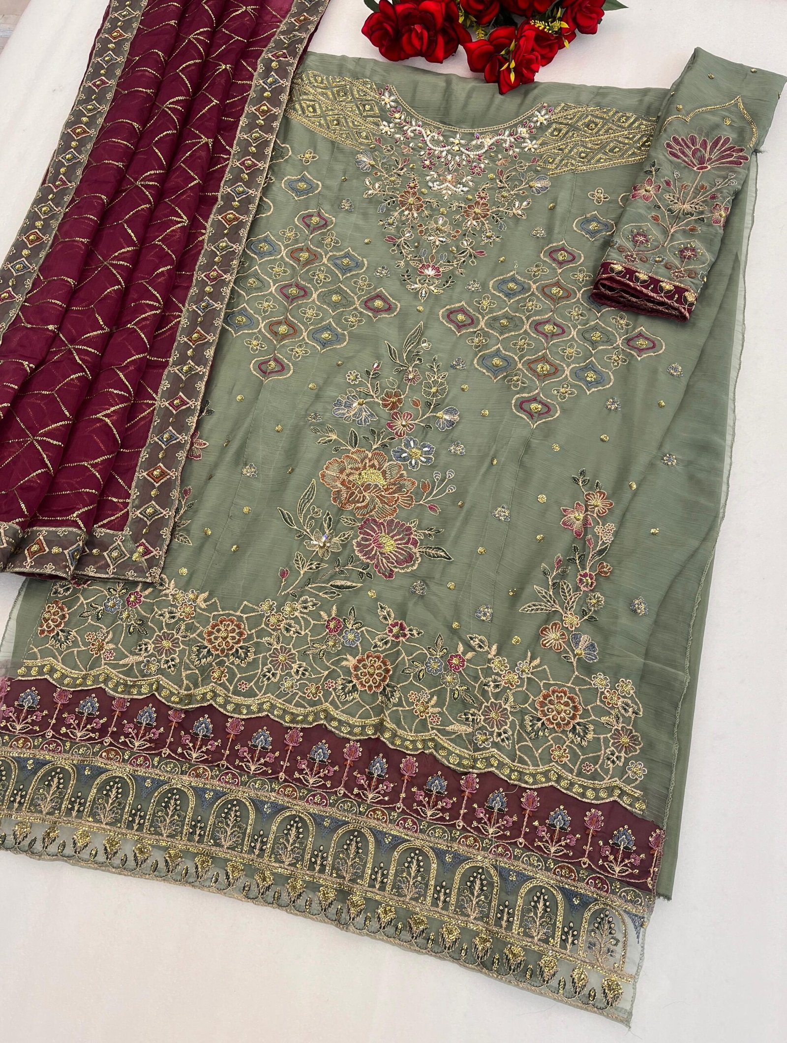 Heavy Chiffon with Heavy Embroidered Sequence work + Khatli Work - Image 8
