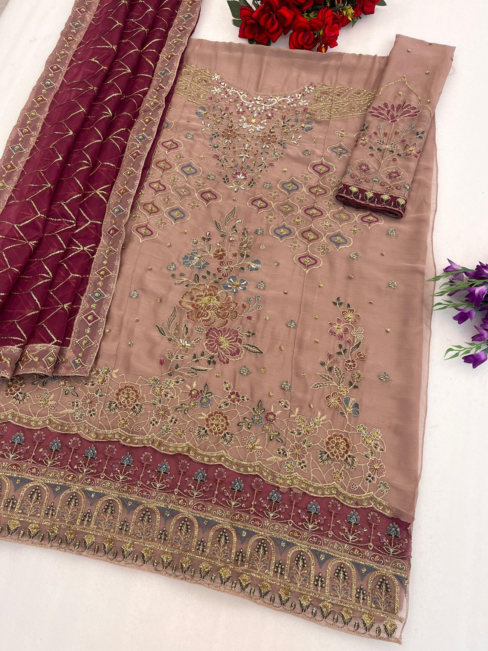 Heavy Chiffon with Heavy Embroidered Sequence work + Khatli Work - Image 3