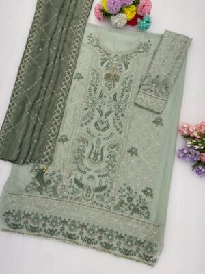 Alternative view of Heavy Chiffon with Heavy Embroidered 3mm Sequence work + Khatli Work