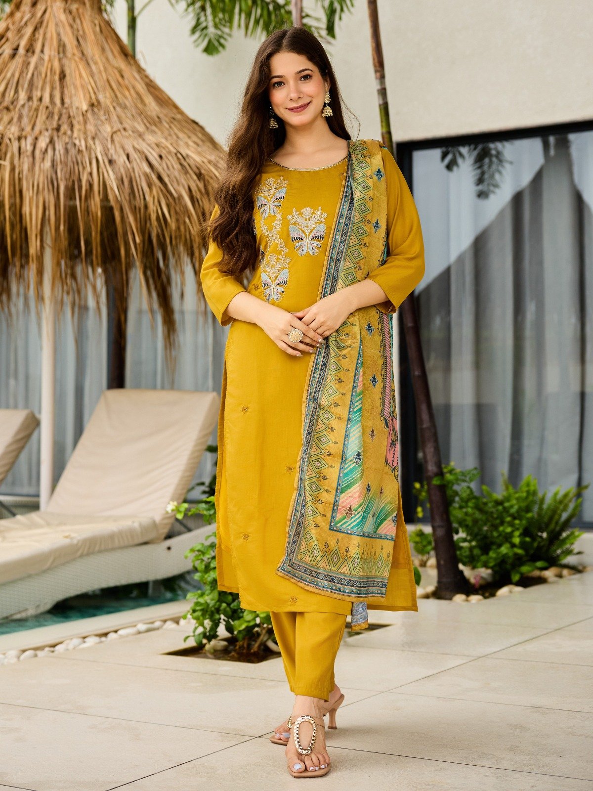NEW Launching Designer Women Yellow Colour Butterfly Embroidery Party Wear Look Collection