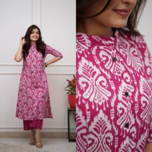 Featuring beautiful heavy printed plazo set with beautiful print with kurta wooden button with plazo side pocket