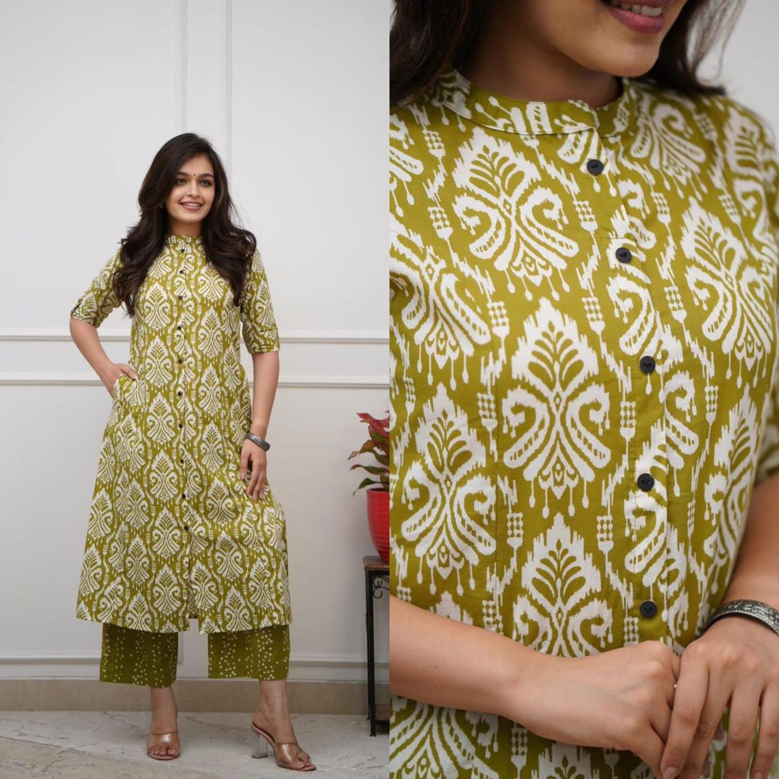 Featuring beautiful heavy printed plazo set with beautiful print with kurta wooden button with plazo side pocket - Image 3