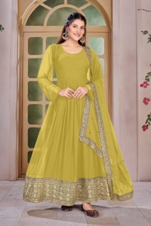 Real Modeling Short Georgette Anarkali Gown Which Is Beautiful Round Nack With decorated With Embroidery is absolutely perfect for your upcoming occasions, it is very easy breezy and comfortable.