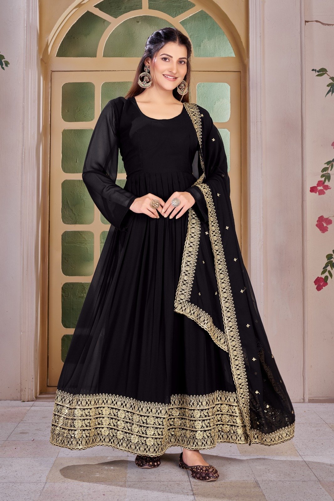 Real Modeling Short Georgette Anarkali Gown Which Is Beautiful Round Nack With decorated With Embroidery is absolutely perfect for your upcoming occasions, it is very easy breezy and comfortable. - Image 3
