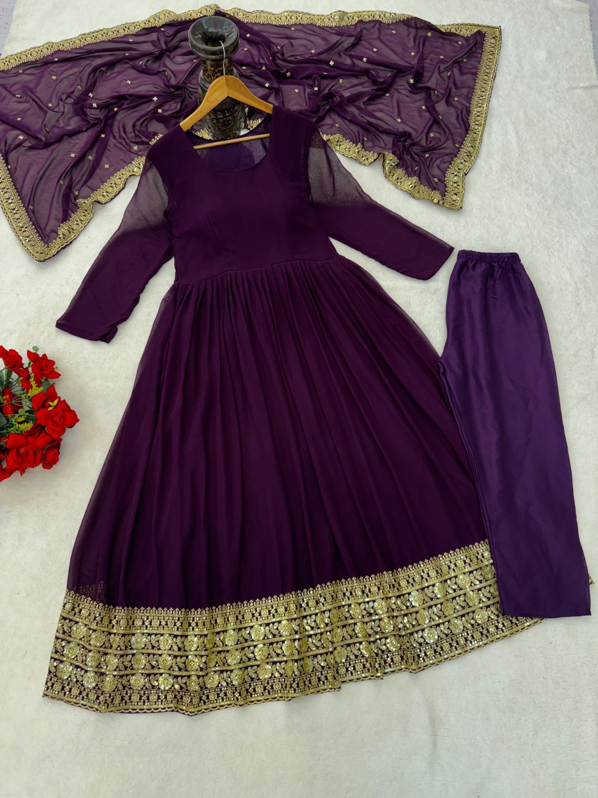 Real Modeling Short Georgette Anarkali Gown Which Is Beautiful Round Nack With decorated With Embroidery is absolutely perfect for your upcoming occasions, it is very easy breezy and comfortable. - Image 8