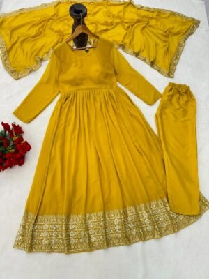 Alternative view of Real Modeling Short Georgette Anarkali Gown Which Is Beautiful Round Nack With decorated With Embroidery is absolutely perfect for your upcoming occasions, it is very easy breezy and comfortable.