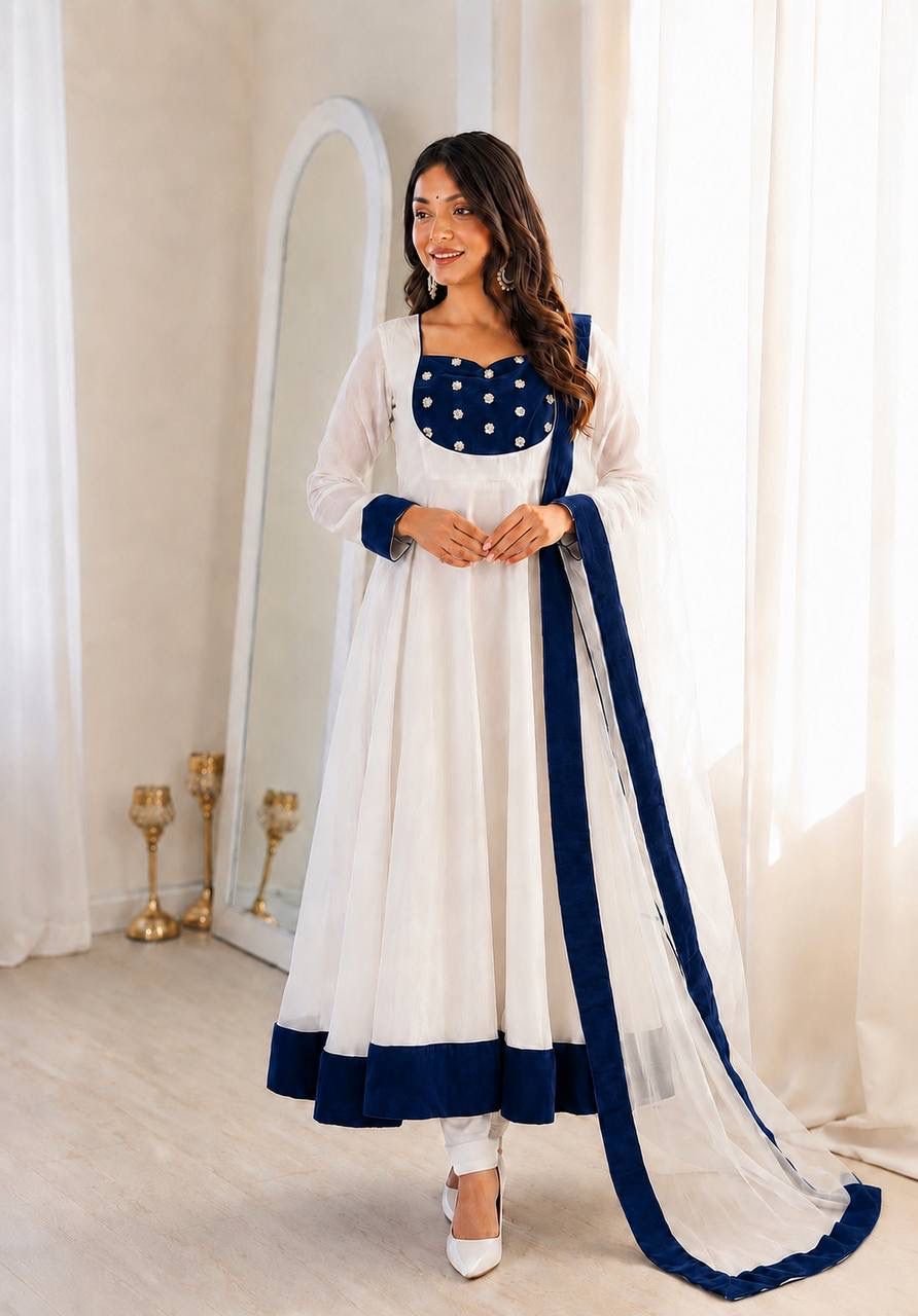 PRESERNTING NEW READY TO WEAR SPACIAL FANCY DESIGN EMBROIDERY AND SEQUENCE WORK ANARKALI GOWN-BOTTOM WITH DUPATTA - Image 3