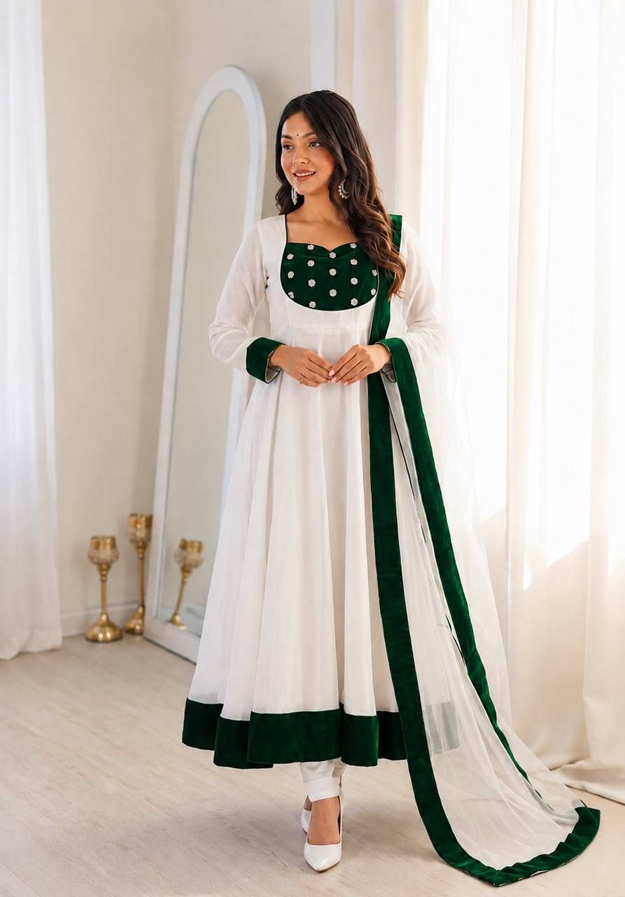 PRESERNTING NEW READY TO WEAR SPACIAL FANCY DESIGN EMBROIDERY AND SEQUENCE WORK ANARKALI GOWN-BOTTOM WITH DUPATTA