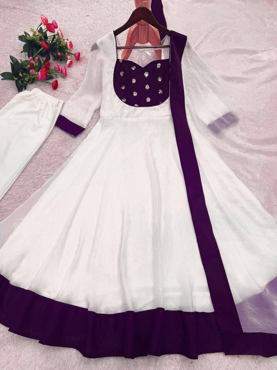 PRESERNTING NEW READY TO WEAR SPACIAL FANCY DESIGN EMBROIDERY AND SEQUENCE WORK ANARKALI GOWN-BOTTOM WITH DUPATTA - Image 6