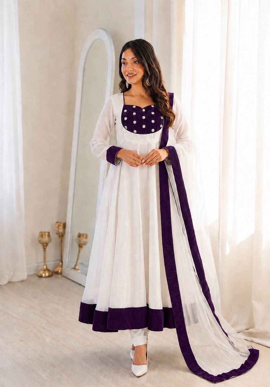 PRESERNTING NEW READY TO WEAR SPACIAL FANCY DESIGN EMBROIDERY AND SEQUENCE WORK ANARKALI GOWN-BOTTOM WITH DUPATTA - Image 5