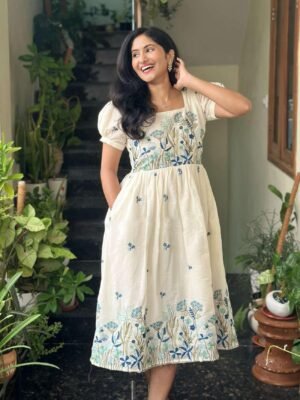 New Launching Mul Cotton gown with elegant embroidery women's super collection with original modelling. Beautiful fully stitched designer gown with attractive sleeves for Festive Season