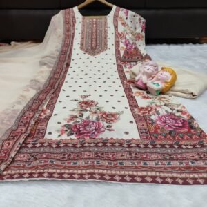Alternative view of Premium Premium Muslin Kurti, Pant & Dupatta Set