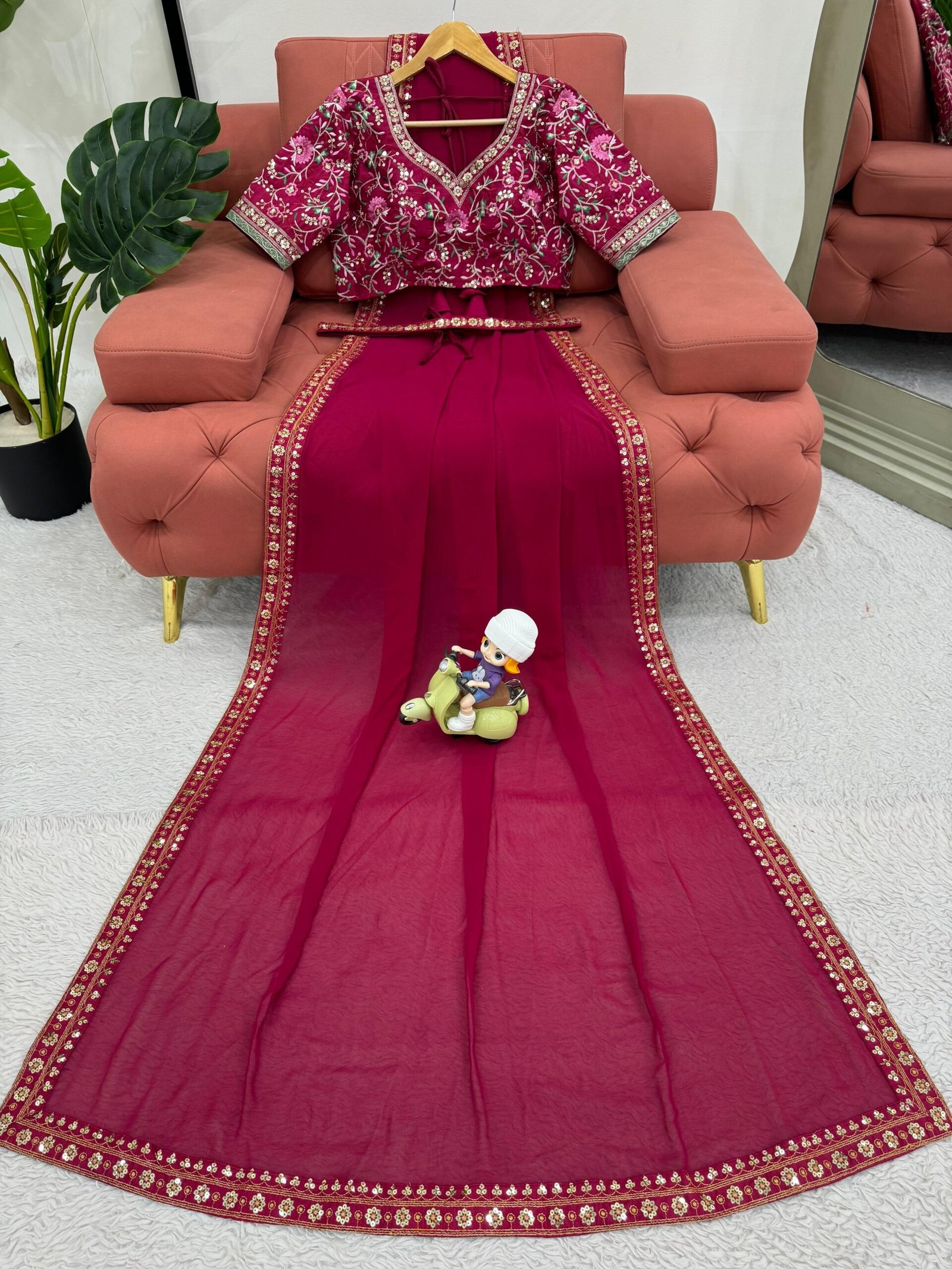 Looking some one for this same colour beautiful Designer Saree on Faux Georgette Febric with Thred & Sequnce work and blouse on Mono Benglori Silk Febric with Thred & Sequnce work. - Image 2