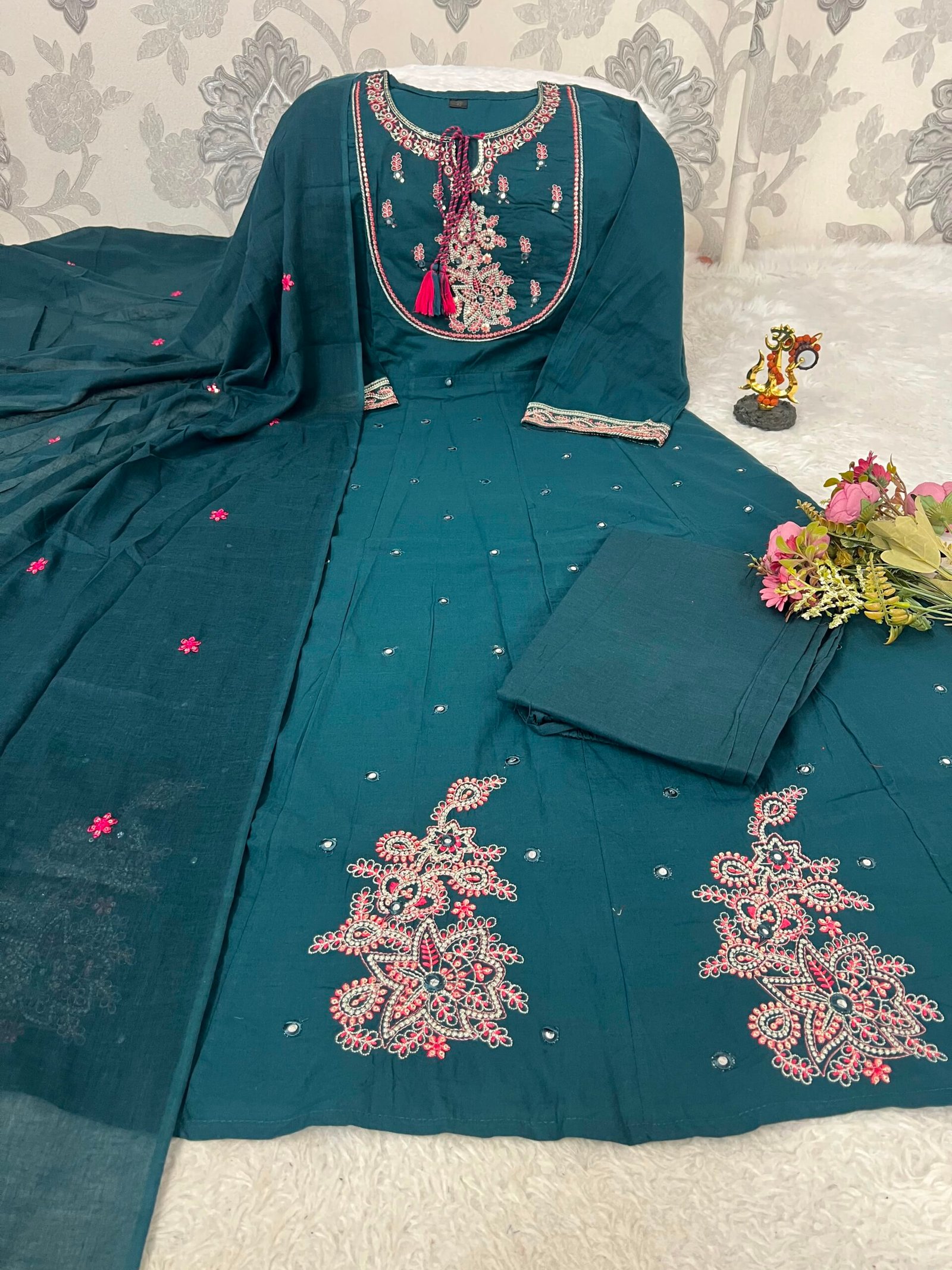 New Arrival: Deep Teal Cotton Anarkali Set