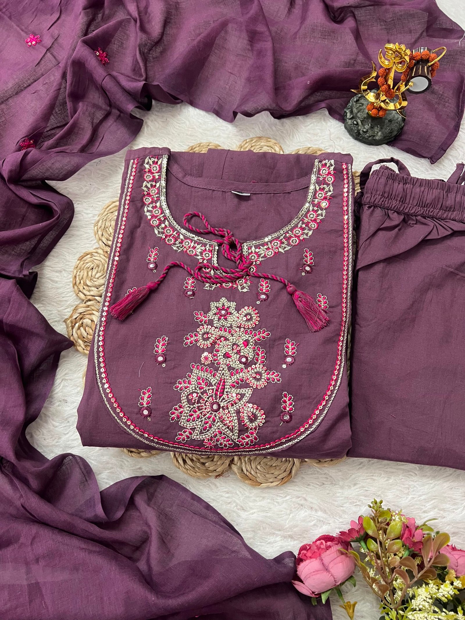 New Arrival: Deep Teal Cotton Anarkali Set - Image 4