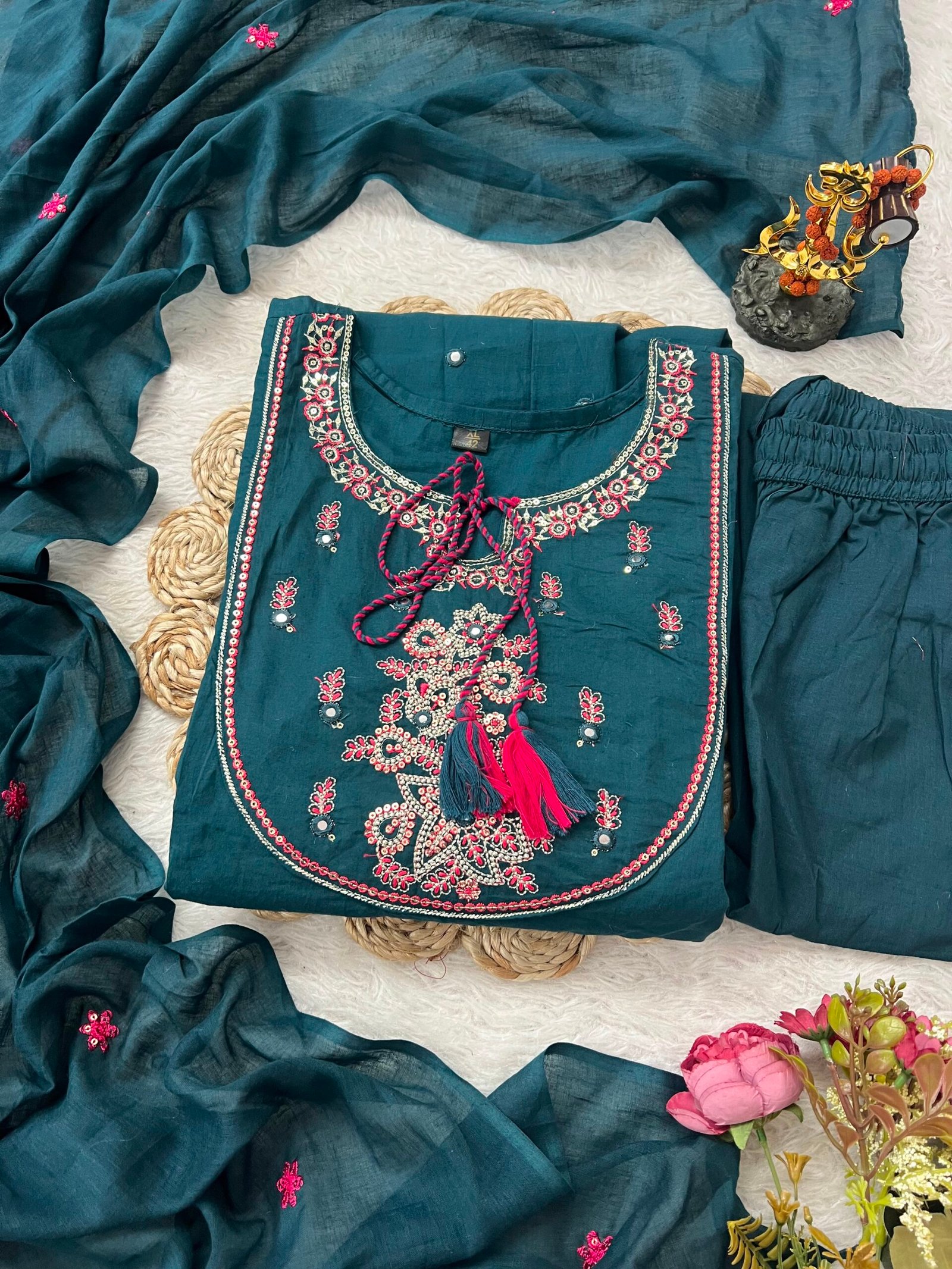 New Arrival: Deep Teal Cotton Anarkali Set - Image 2