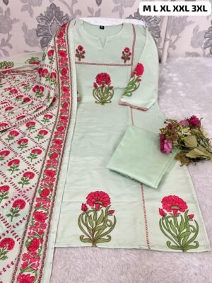 Alternative view of Morgan Silk Digital Print Kurti With Pant With Dupatta