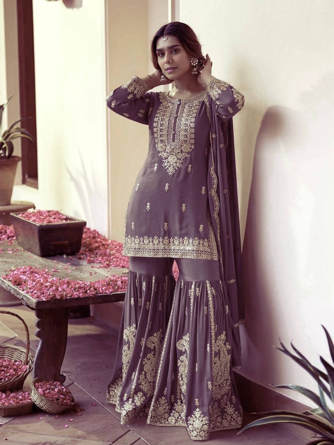 PRESENTING 3 PIECE STYLISH TOP, SHARARA AND DUPATTA WITH BEAUTIFUL EMBROIDERY SEQUENCE WORK AND CODING WORK