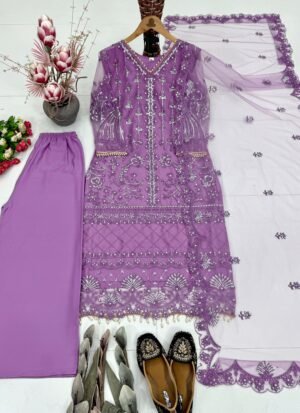 Alternative view of NEW DESIGNER HEAVY  SOFT NET SHARARA SUIT SET