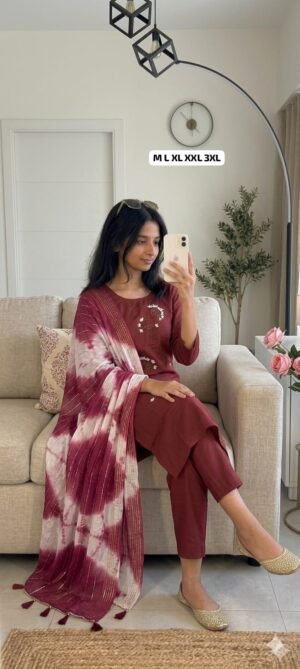 Alternative view of NEW ARRIVAL CHANDERI SILK KURTI WITH PANT WITH DUPPATA