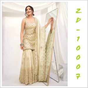 AK-Series New Designer Party Top Pallazo & Dupatta Set