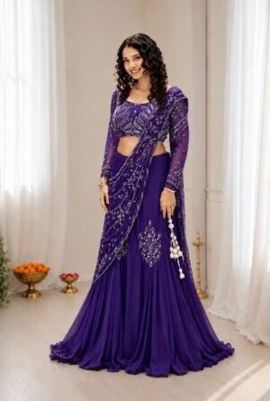 Get festive ready in our new Trending Stylelish Lehenga Choli set With Embroidery Work detailing.