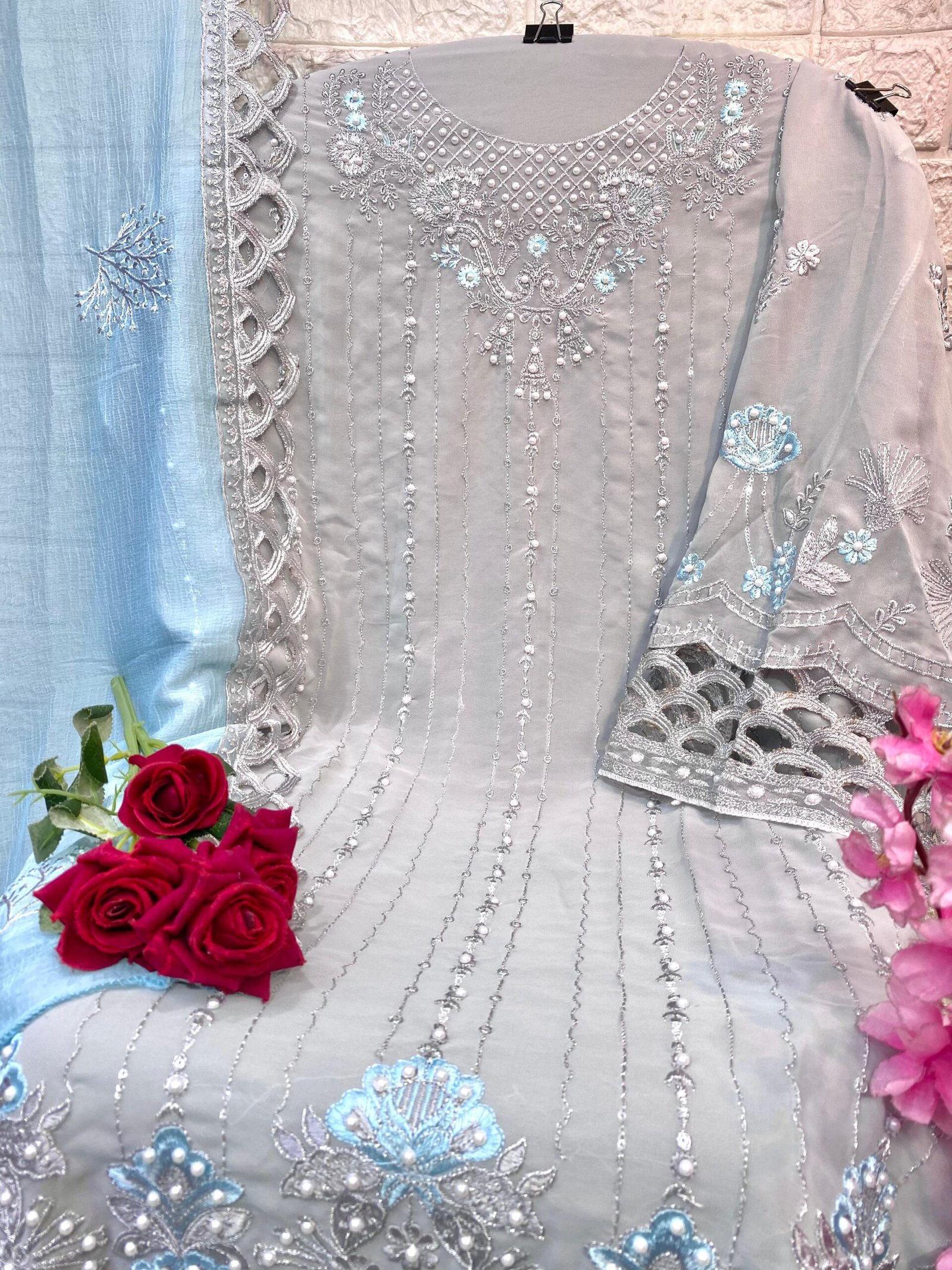 HEAVY FAUX GORGGET EMBROIDERED WITH PEARL WORK AND CUT WORK - Image 4