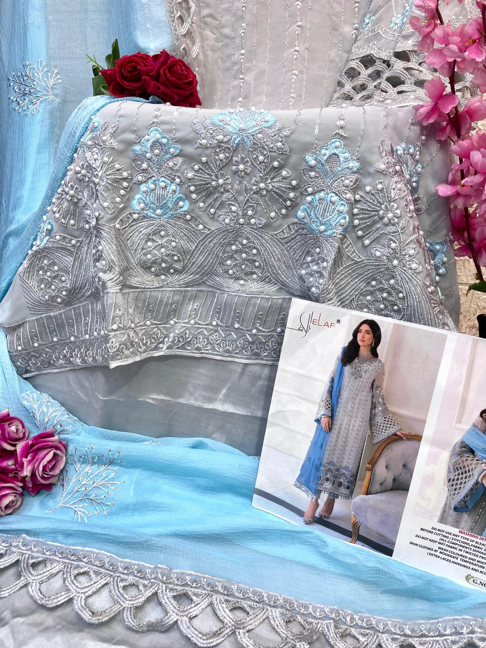 HEAVY FAUX GORGGET EMBROIDERED WITH PEARL WORK AND CUT WORK - Image 3