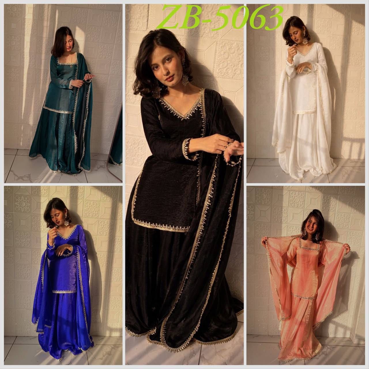 AK-Series New Designer Party Top Pallazo & Dupatta Set - Image 7