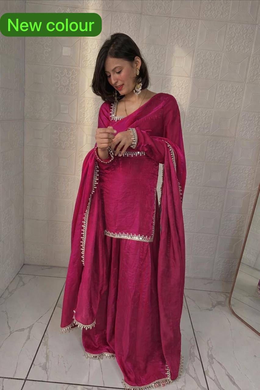AK-Series New Designer Party Top Pallazo & Dupatta Set - Image 4