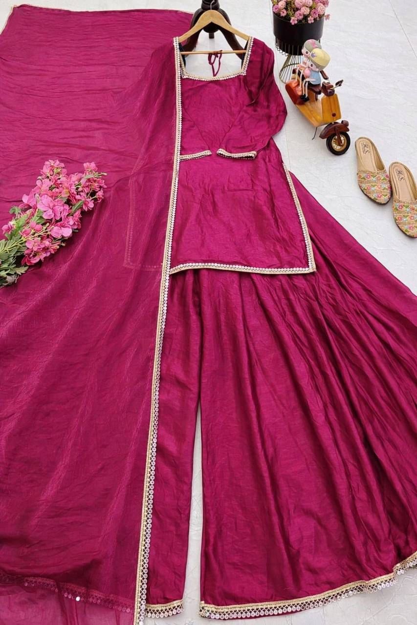 AK-Series New Designer Party Top Pallazo & Dupatta Set - Image 6