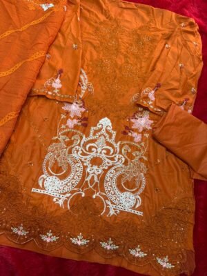 Alternative view of Pure cotton with heavy self embroidery attached emb patches