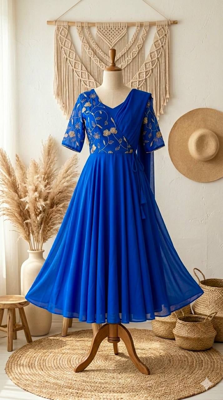 This Dress is a contemporary Indo-western draped gown, often referred to as a Saree-style gown or a Pre-draped Anarkali. - Image 2