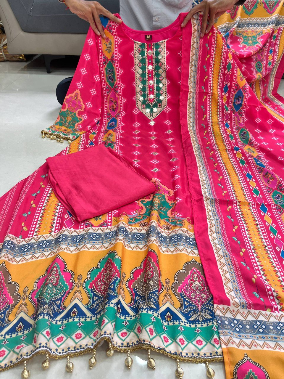 NEW ARRIVALS PINK SHANTI ANARKALI KODI ROUND SET - Image 2