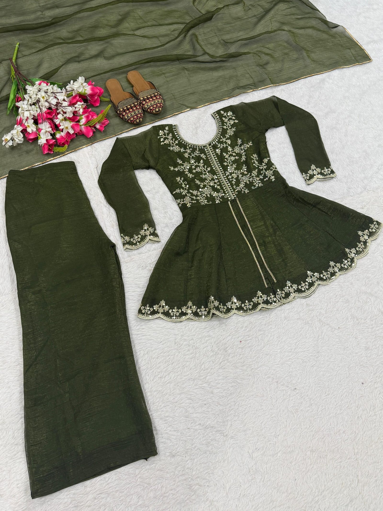 Launching New Designer Party Wear Look Top , Plazzo and Dupatta - Image 2